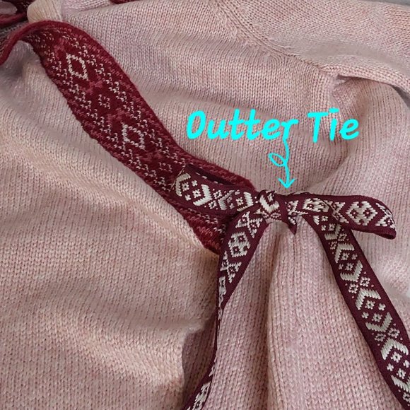 'ELLOS' TIE~WAIST CARDIGAN WRAP AZTEC CONTRASTING TRIM SOFT, ADJUSTABLE SWEATER - Picture 7 of 15